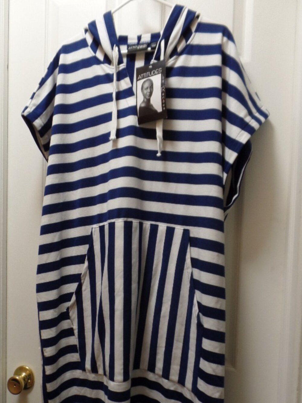 Attitudes by Renee XL 18 20 Oversized Nautical Terry Hoodie Dress Ahoy Ship NAVY